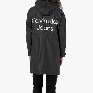 Calvin Klein Solid Water Repellent Long Hooded Rain Coat - Size L
